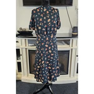 Ann Taylor Midi Dress Womens 12 Petite Mock Neck Floral Print